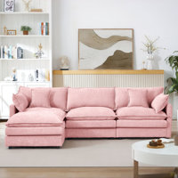 Modular Sectional Sofa, 102 Inch L Shaped Couch Set For Living Room, 3-Seater Comfy Cloud Couches With Movable Ottoman, DIY Combination, Chenille