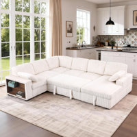 Aldora Oversized Corduroy U-Shaped Sectional Sofa Bed Pull Out Sleeper Couch With Large Storage Chaise For Living Room by Latitude Run