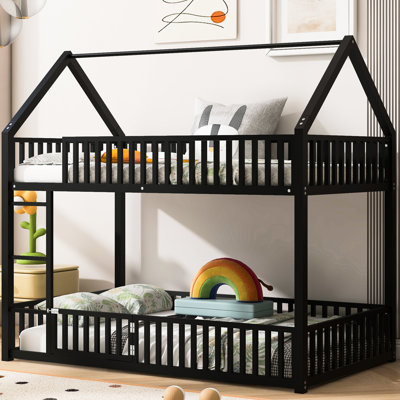 Twin Over Metal House Bunk Bed, Black - And Secure With Playful Environment Bed For Twin, Stable Construction Safe Space by Latitude Run