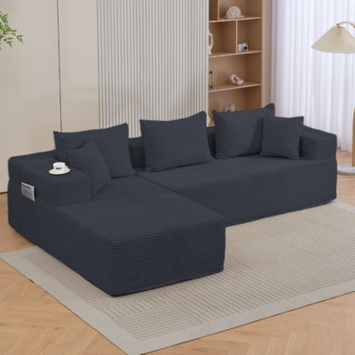 Modular Sectional Sofa with L-Shape Chaise, Corduroy Boneless Couches for Living Room, No Assembly,