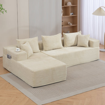 Modular Sectional Sofa with L-Shape Chaise, Corduroy Boneless Couches for Living Room, No Assembly, by Ivy Bronx