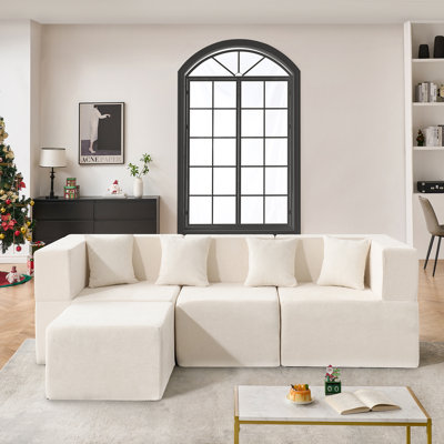 129"Cloud Modular Sectional Sofa with 2 Ottoman,Modern Minimalist Upholstered Couches, Comfort U Shaped Sofa for Living Room,Deep Seat Corner Couch,No by Ebern Designs
