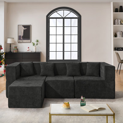 129"Cloud Modular Sectional Sofa with 2 Ottoman,Modern Minimalist Upholstered Couches, Comfort U Shaped Sofa for Living Room,Deep Seat Corner Couch,No by Ebern Designs