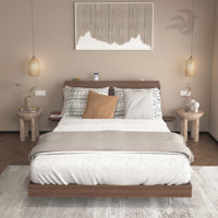 Floating Bed Frame Queen with Led Lights and Charging Station, Wood Queen Size Bed Frame with Storage Headboard, No Box Spring Needed, Easy Assembly