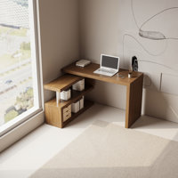 Modern 47"L Swivel Top Desk, 360 Degree Swivel Desk & Corner Desk, Storage Shelves, High Gloss Finish, Mirror Paint Finish, Home Office, Writing Desk, by Ivy Bronx