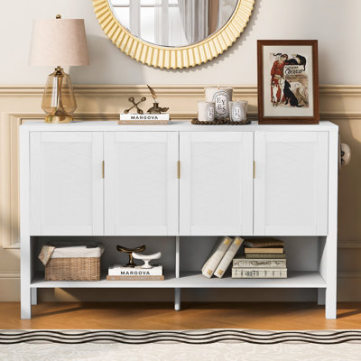 55" Wide 4 - Door Credenza Office Storage Cabinet With Open Storage
