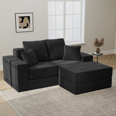 75" Modular Sectional Sofa Pull-Out Sofa Bed Velvet Sectional Couch with Ottomans by Latitude Run