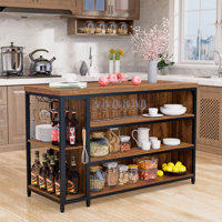 55” Kitchen Island With Seating And Storage 5-tier Open Shelves, Coffee Bar Cabinet With Extra-large Countertop, Spacious Leg Room & 2 Stemware Racks, by Ophelia & Co.
