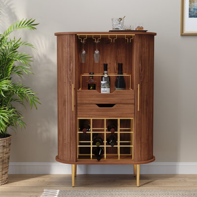 Modern Wine Bar with Wine Glass Rack and Storage Drawer by Latitude Run
