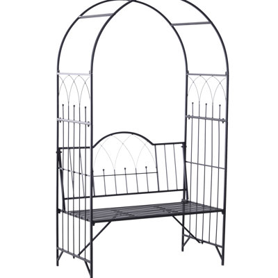 Metal Trellis Arch With 2 Bench For Garden - Grow Plants, 484 Lbs. Load Capacity Black And For & Patio Decor, Support by Canora Grey