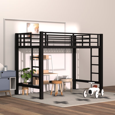 Black Metal Loft Bed With 2 Built-in Ladders by Latitude Run