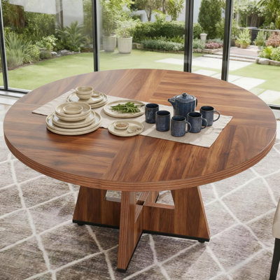 47 inch Round Wood Dining Table for 6, Rustic Kitchen Table Set for Dining Room by George Oliver