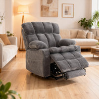 Oversized Dual Motor Power Lift Recliner Chair With Adjustable Headrest,Infinite Position For Elderly, Polyester Fiber Recliner Chair With Massage And by Wildon Home