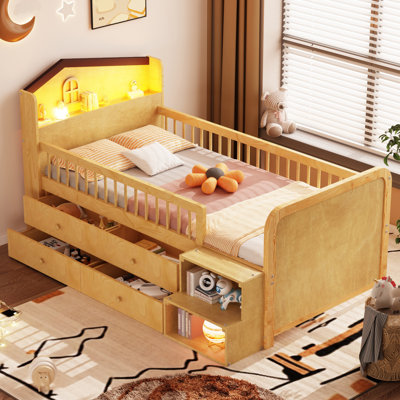 Pine Twin Loft Bed With LED Lighting And Large Storage by Latitude Run