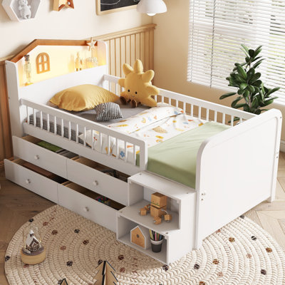 Pine Twin Loft Bed With LED Lighting And Large Storage by Latitude Run
