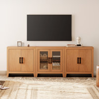 Farmhouse TV Stand For Tvs Up To 85 Inch, 3-Piece Modular Entertainment Center With Glass And Wood Doors,  Media Console For Living Room, Bedroom, Hom by Latitude Run