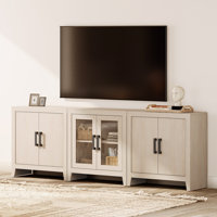 Farmhouse TV Stand For Tvs Up To 85 Inch, 3-Piece Modular Entertainment Center With Glass And Wood Doors, Media Console For Living Room, Bedroom, Hom by Latitude Run