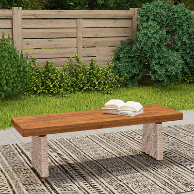 1Pcs Outdoor Bench With Handwoven Rattan Legs by Latitude Run