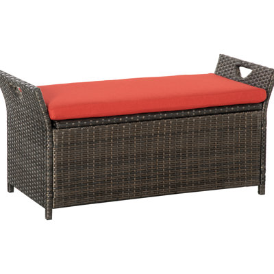 Outdoor Pe Patio Storage Bench, 27 Gallon, Red, With Handles And Cushion For An Enchanting Spot Gallon Furniture Bench In A Stylish by Hokku Designs