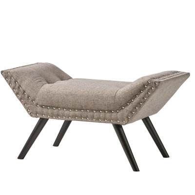 Stylish Grey Footstool With Upholstery And Birch Wood Frame Elegant Fabric Flared Design Cushion by Latitude Run
