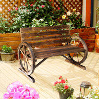 41" Wooden Wagon Wheel Bench - 2-person Rustic Patio Furniture, Carbonized Fir Weather-resistan by Ophelia & Co.