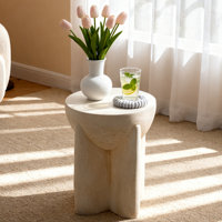 Off-White Faux Marble End Table, Ideal For Living Rooms And Bedrooms by George Oliver