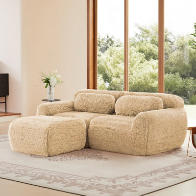 L-shaped Boneless Sofa,Soft Fluffy Plush Fabric,With Chaise 32D High Density Sponge,No Assembly Required,Ergonomic Design Bottom Anti-Slip Design,With by Mercer41