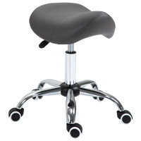 Adjustable Height Saddle Stool With Pu Leather, Stable Structure, For Salon Work, Grey Leather Chair, And 360 Swivel, by Ebern Designs