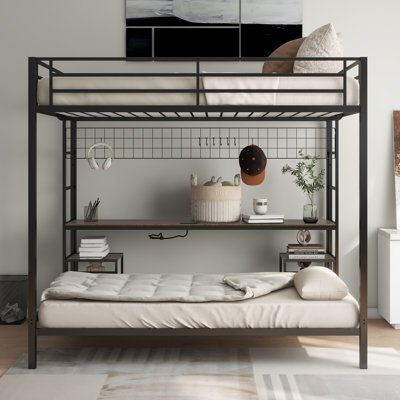 Bunk Bed With Desk And Charging Station Metal Bunk Bed With Led Lights,storage Shelves And Drawers,bunk Beds For Teen/adult With Safety Guard & Stairs by Isabelle & Max