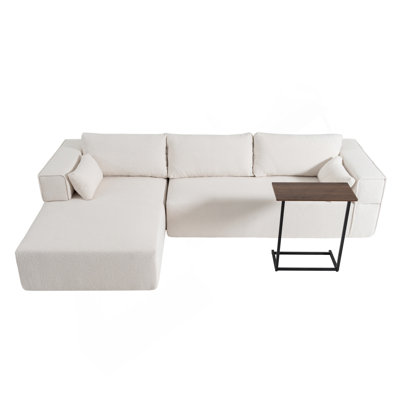 112"Modular Sectional Sofa With Free Side Table,Wide Seat,Fully Compressed,Wrinkle-Resistant Boucle Fabric Couch With Chaise,Free Combination,L-Shaped by Ivy Bronx