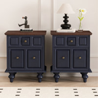 20.47"Vintage Nightstand with 2 Drawers and Roman Column Legs, Solid Wood Bedside End Table, Bedside Cabinet for Bedroom, Living Room by Red Barrel Studio