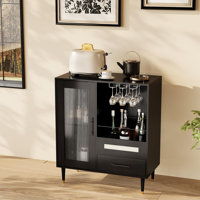 Modern Wine Bar Cabinet with Storage, Tempered Glass Door Liquor Cabinet & Mini Coffee Bar Sideboard by 17 Stories