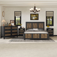 4-Piece Queen Bedroom Set – Farmhouse Platform Bed W/ Wood Slat Trim, Storage Nightstand & 3-Drawer Dresser, White by Ophelia & Co.