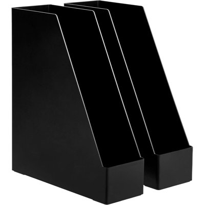 Black 2-Piece Plastic Storage Rack, Vertical Design Suitable For Storing Magazines And Documents, Practical And Convenient Desktop Organization. by Ebern Designs