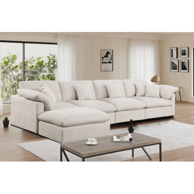 153" L-Shaped Sectional Module Sofa Cloud Beige Couch With Removable Ottoman&Cushion by Ivy Bronx