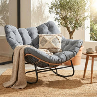 Oversized Outdoor Rocking Papasan Chair with 6" Thick Cushion