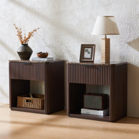 23.1"w Nightstand With A Drawer, Wood Tondreau Bedside Table With Faux Marble Top by Latitude Run
