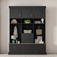 Entryway Hall Tree With Bench And Storage, 5-In-1 Modern Hall Tree With Coat Rack, 6 Drawers, 3 Cabinets And 3-Tier Top Storage For Hallway, Entryway, by Red Barrel Studio
