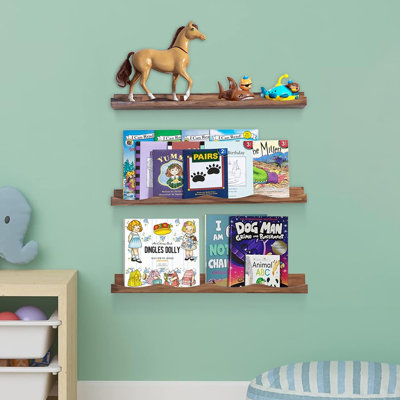 Floating Bookshelves For Kids – 23.6" Walnut Cloud Picture Ledge Shelves, Set Of 3 Nursery Book Shelves For Baby & Toddler Rooms, Wall-mounted Nursery by Ophelia & Co.