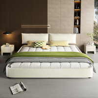 King Size Cloud Bed Frame With Movable Headboard,Chenille Upholstered Bed With Round Corner