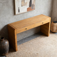 Curved Console Table With Storage, Wooden Entryway Table With 2 Drawers, Farmhouse Rustic Console Tables For Entryway, Hallway, Living Room by Winston Porter