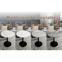 27.6-Inch Black Coffee Table, Mid-Century Modern Style Dining Table, Accommodates 2-4 People, Featuring A Round White-Veined Marble Tabletop, Suitable by George Oliver