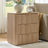 23.1"w Nightstand With Drawers, Wood Fluted Bedside Table With Faux Marble Top by Latitude Run