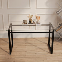 Modern Minimalist Rectangular Glass Dining Table With Tempered Glass Top And Chrome Metal Legs For 4-6 People, Perfect For Kitchen, Dining, And Living by Ivy Bronx