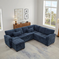 97 Inch L-Shaped Corner Sectional Sofa Couch With Seat And Storage Ottoman,Chenille Fabric Corner Couch With 7 Seats & 2 Pillows For Living Room, Dark