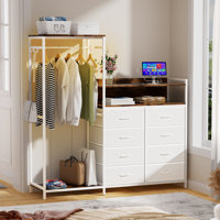 8 Drawers Dresser for Bedroom with Hanging Rack Storage Cabinet with Led Lights & Charging Station(Gray) by Latitude Run