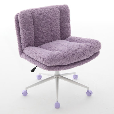 26.4"W Office Chair,Artificial Rabbit Hair Office Chair With Metal Base,Adjustable Desk Chair Swivel Office Chair,Vanity Chair by George Oliver