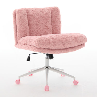 26.4"W Office Chair,Artificial Rabbit Hair Office Chair With Metal Base,Adjustable Desk Chair Swivel Office Chair,Vanity Chair by George Oliver