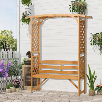 Outsunny Patio Garden Bench, Arbor Arch With Pergola And 2 Trellises by One Allium Way