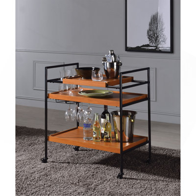 Oak And Black Serving Cart With Stemware Rack by Latitude Run